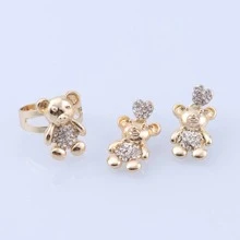Women Elegant Cute Bear Heart Crystal Necklace Earring Bracelet Ring Party Engagement Anniversary Gifts Jewelry Sets