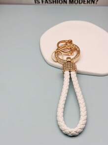 TTOBS 1pc Elegant Braided Leather Keychain With Fluffy Pompom Charm - Durable, Stylish & Versatile Women Key Holder - Multiple Colors, Perfect Car Owner Accessory, Fashionable Gift Idea