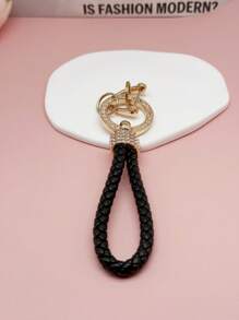 TTOBS 1pc Elegant Braided Leather Keychain With Fluffy Pompom Charm - Durable, Stylish & Versatile Women Key Holder - Multiple Colors, Perfect Car Owner Accessory, Fashionable Gift Idea