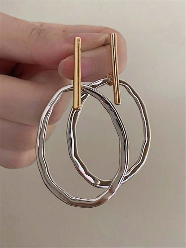Orecchini Pendenti Da Donna A Forma Ovale Color Block Metallico, Alla Moda, Versatili E Semplici