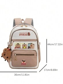 1 Pc Cute Capybara Pattern School Bags. Large Capcity Lively Student Bag With Multi Pockets.Fashionable School Bag With Capybara Pendant.Practical Handbag With Lovely Decorative Patterns . - Multicolor - View 12
