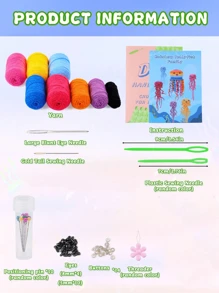1 Set bunter Quallen-Häkelmaterial-Paket, handgefertigtes Garnweben DIY, Hausdekorationsschmuck, mit Anleitungsbuch und Video-Tutorial