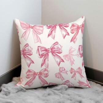 MEMNUN 1pc/2pcs 17.7*17.7in(45*45cm)/19.69*19.69in(50*50cm)/15.75*15.75in(40*40cm) Simple Pink Bow Print Polyester Pillow Cover, Home Decor Cushion Cover For Sofa, Bedroom, Car, Suitable For Daily Use Or High-End Minimalist Self-Use, Without Pillow Insert