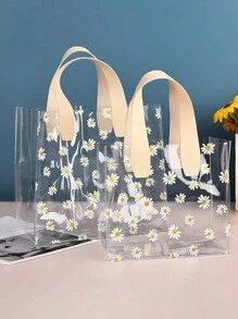 5pcs/Set Birthday Gift Bags, (Excluding Ribbons, Plain Handbag) Transparent PVC Tote Bags, Wedding Candy Gift Bags, Simple Style Unprinted Handbag, Large Capacity Cosmetic Storage Bags, Birthday Party Favor Bags, Christmas, Back To School Plastic Waterproof Gift Bags, Transparent Gift Bags For Wedding, Housewarming Shower