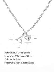 S925 纯银字母项链精致 14K 镀金小巧 A-Z 吊坠项圈时尚可爱心形首字母项链女士珠宝 - 信件系列 - 查看 3