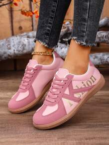 2024 秋季女士平底休闲运动鞋，软底运动鞋，圆头低跟休闲鞋，百搭 - 粉色 - 查看 1