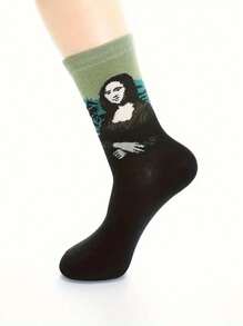 4 Pairs Unisex Autumn/Winter World Famous Painting Design Socks, Heart Printed Mid-Calf Socks, Fall - A - View 15