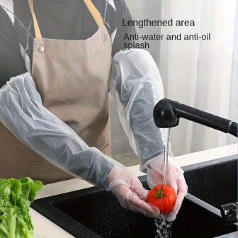 10pcs Extra-Long Disposable Gloves - Waterproof & Oilproof, Suitable For Kitchen, Dishwashing And Household Cleaning - Arm Length 23in