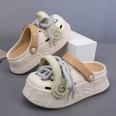 女士时尚厚底木屐，可爱卡通防水厚底一脚蹬拖鞋，适合海滩、休闲装、护士工作、防滑