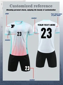 Tween Boy Children's Customized Soccer Training Running Suit, Soccer/American Soccer/Basketball, Customizable Logo, Numerical And Textual Content - White - View 1
