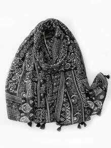 1pc Women Simple Printed Scarf, New Autumn/Winter Warm Neck Wrap, Fashion Long Shawl, Sun Protection Beach Wrap, Outdoor Shawl, Elegant Casual Soft Versatile Scarf For All Seasons - Black - View 6