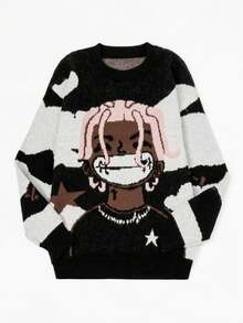 Oversized Sweater Anime Street Hipster Black Casual Fashion Autumn And Winter Sweater - Black - View 7
