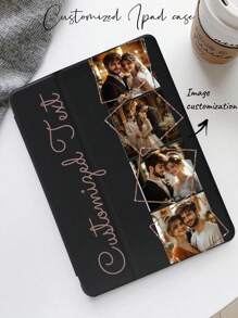 1pc Personalized Photo & Text Customized IPad Protective Case, Compatible With IPad, Customizable Family, Couple, Parent-Child Photos Printed On TPU Silicone Full-Body Protective Anti-Fall Anti-Slip Case, Delicate Pattern Design With Pencil Slot, Support Auto Sleep/Wake Cover - Green - View 2