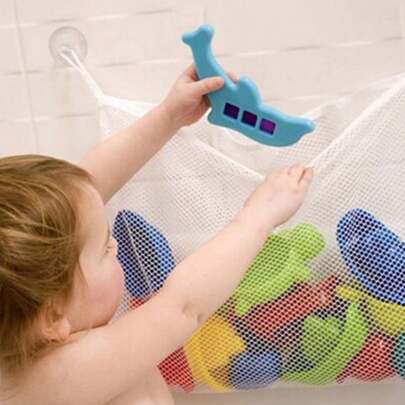1pc Cartoon Net Mesh Bath Toy Storage Bag Sucker Bath Hanging Organizer Waterproof Fabric Beach Toys Collection Bag