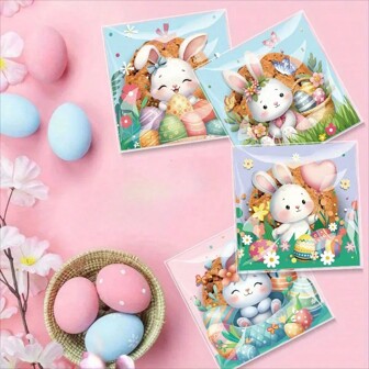 100 piezas de bolsas de caramelos con temática de conejitos y huevos de Pascua, bolsas de regalo de plástico OPP adecuadas para recuerdos de fiestas, cumpleaños, decoraciones, etc. Día de San Valentín