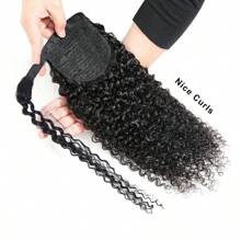 Extensiones de cola de caballo rizada y rizada de cabello humano, cola de caballo envolvente Remy con gancho y bucle, clip en el cabello - SNatural - Ver 3