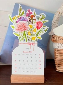 1 Set Calendario de escritorio con flores 2025, Calendario creativo con forma de flor y colorido, Ornamento de mesa, Planificador de calendario de Año Nuevo con base, Decoración de escritorio, Decoración del hogar