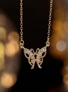 1 pieza Collar con colgante de mariposa de cobre y circonita de alta calidad - Estilo retro de hip hop de moda para uso diario, fiestas - diamante blanco - Ver 1