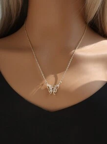 1 pieza Collar con colgante de mariposa de cobre y circonita de alta calidad - Estilo retro de hip hop de moda para uso diario, fiestas - diamante blanco - Ver 2