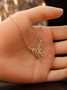 1 pieza Collar con colgante de mariposa de cobre y circonita de alta calidad - Estilo retro de hip hop de moda para uso diario, fiestas - diamante blanco - Ver 3