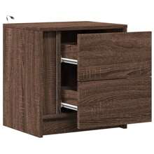 Bedside Cabinet Brown Oak Engineered Wood Nightstand With Storage Modern Design - Brown - View 11