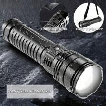 Linterna LED potente de 1000000 LM, recargable, tipo C, de largo alcance, 6000 m, luz táctica para pesca y caza - negro - Ver 11