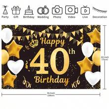 1 pezzo di telo scenografico decorativo nero e oro di alta qualità per festa di compleanno 40esimo, dimensioni 82,7*59,1/59,1*39,4/39,4*29,5 pollici, perfetto per decorare la sala della festa di compleanno