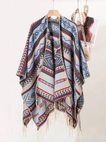 1 件流苏边前开斗篷