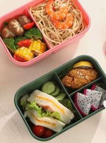 Customized Single-Layer Three Compartment Lunch Box That Can Be Heated In The Microwave, Plastic Sealed With Lid, Leak Proof Partition, Lunch Box With Tableware, Can Be Used In Multiple Scenarios For Learning - Multicolor - View 3