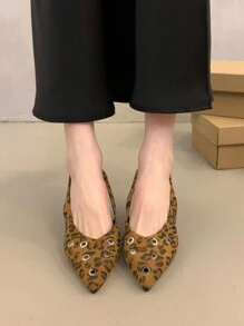 2024 Autumn/Winter New Arrivals Women Shoes, Multi-Color V-Shaped Buckle Decor, Pointed Toe Stiletto Heel, Backstrap Pumps - Brown - View 5