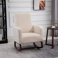 HOMCOM Accent Lounge Rocking Chair With Solid Curved Wood Base And Linen Padded Seat, Cream White - 奶油白 - 查看 2
