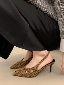 2024 Autumn/Winter New Arrivals Women Shoes, Multi-Color V-Shaped Buckle Decor, Pointed Toe Stiletto Heel, Backstrap Pumps - Brown - View 6