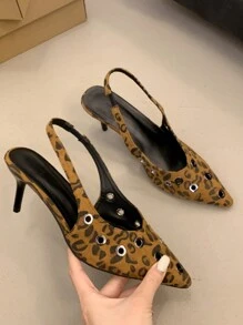 2024 Autumn/Winter New Arrivals Women Shoes, Multi-Color V-Shaped Buckle Decor, Pointed Toe Stiletto Heel, Backstrap Pumps - Brown - View 7