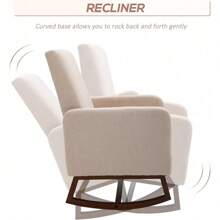 HOMCOM Accent Lounge Rocking Chair With Solid Curved Wood Base And Linen Padded Seat, Cream White - 奶油白 - 查看 5
