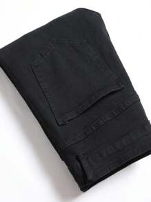 Men's Elastic Skinny Ripped Jeans, Casual Solid Color Slim Fit Pants - Black - View 5