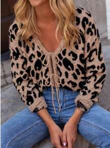 Women's Romantic Leopard Jacquard Loose Cardigan - Multicolor - View 1