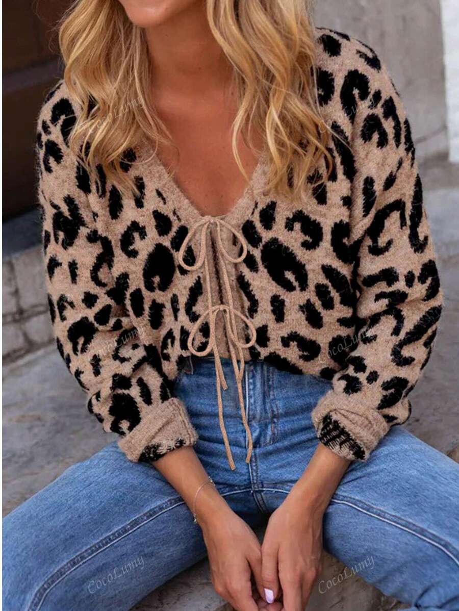 Dames romantische luipaardprint jacquard losse vest tops