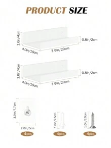 4pcs No Drill Wall Shelves, White, 3 Sizes No-Drill Wall Shelves, Acrylic Bathroom Adhesive Racks, Shelves No Drilling Required, Suitable For Kitchen, Bathroom, Office And Living Room, Bathroom Accessories, Room Decor Bathroom - White - View 16