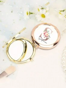 1pc Personalized Pocket Mirror, Customizable Name, Gift Box Packaging, Bridesmaid Gift, Bridal Shower Gift, Wedding Gift, Mother's Day Gift, Engraved Pocket Mirror, Customized Engraved Compact Makeup Mirror - Elegant Stainless Steel Material With Magnifying Function, Personalized Pocket Folding Makeup Mirror, Customizable Name Flower Design, Personalized Makeup Mirror, Portable Handheld Mirror Gift - Multicolor - View 6