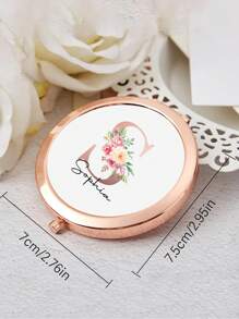1pc Personalized Pocket Mirror, Customizable Name, Gift Box Packaging, Bridesmaid Gift, Bridal Shower Gift, Wedding Gift, Mother's Day Gift, Engraved Pocket Mirror, Customized Engraved Compact Makeup Mirror - Elegant Stainless Steel Material With Magnifying Function, Personalized Pocket Folding Makeup Mirror, Customizable Name Flower Design, Personalized Makeup Mirror, Portable Handheld Mirror Gift - Multicolor - View 3