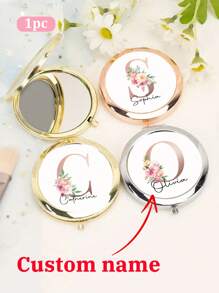 1pc Personalized Pocket Mirror, Customizable Name, Gift Box Packaging, Bridesmaid Gift, Bridal Shower Gift, Wedding Gift, Mother's Day Gift, Engraved Pocket Mirror, Customized Engraved Compact Makeup Mirror - Elegant Stainless Steel Material With Magnifying Function, Personalized Pocket Folding Makeup Mirror, Customizable Name Flower Design, Personalized Makeup Mirror, Portable Handheld Mirror Gift - Multicolor - View 2