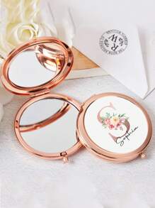 1pc Personalized Pocket Mirror, Customizable Name, Gift Box Packaging, Bridesmaid Gift, Bridal Shower Gift, Wedding Gift, Mother's Day Gift, Engraved Pocket Mirror, Customized Engraved Compact Makeup Mirror - Elegant Stainless Steel Material With Magnifying Function, Personalized Pocket Folding Makeup Mirror, Customizable Name Flower Design, Personalized Makeup Mirror, Portable Handheld Mirror Gift - Multicolor - View 7