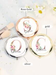 1pc Personalized Pocket Mirror, Customizable Name, Gift Box Packaging, Bridesmaid Gift, Bridal Shower Gift, Wedding Gift, Mother's Day Gift, Engraved Pocket Mirror, Customized Engraved Compact Makeup Mirror - Elegant Stainless Steel Material With Magnifying Function, Personalized Pocket Folding Makeup Mirror, Customizable Name Flower Design, Personalized Makeup Mirror, Portable Handheld Mirror Gift - Multicolor - View 5