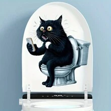 A Cute And Funny Cat Toilet Seat Sticker, Animal Print Self-Adhesive Sticker, Square Ceramic Surface, Single Use Waterproof Bathroom Decoration Sticker Tile Sticker For Bathroom Toilet Toilet Seat Toilet Seat Sticker Fall Decor