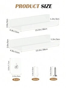 4pcs No Drill Wall Shelves, White, 3 Sizes No-Drill Wall Shelves, Acrylic Bathroom Adhesive Racks, Shelves No Drilling Required, Suitable For Kitchen, Bathroom, Office And Living Room, Bathroom Accessories, Room Decor Bathroom - White - View 13