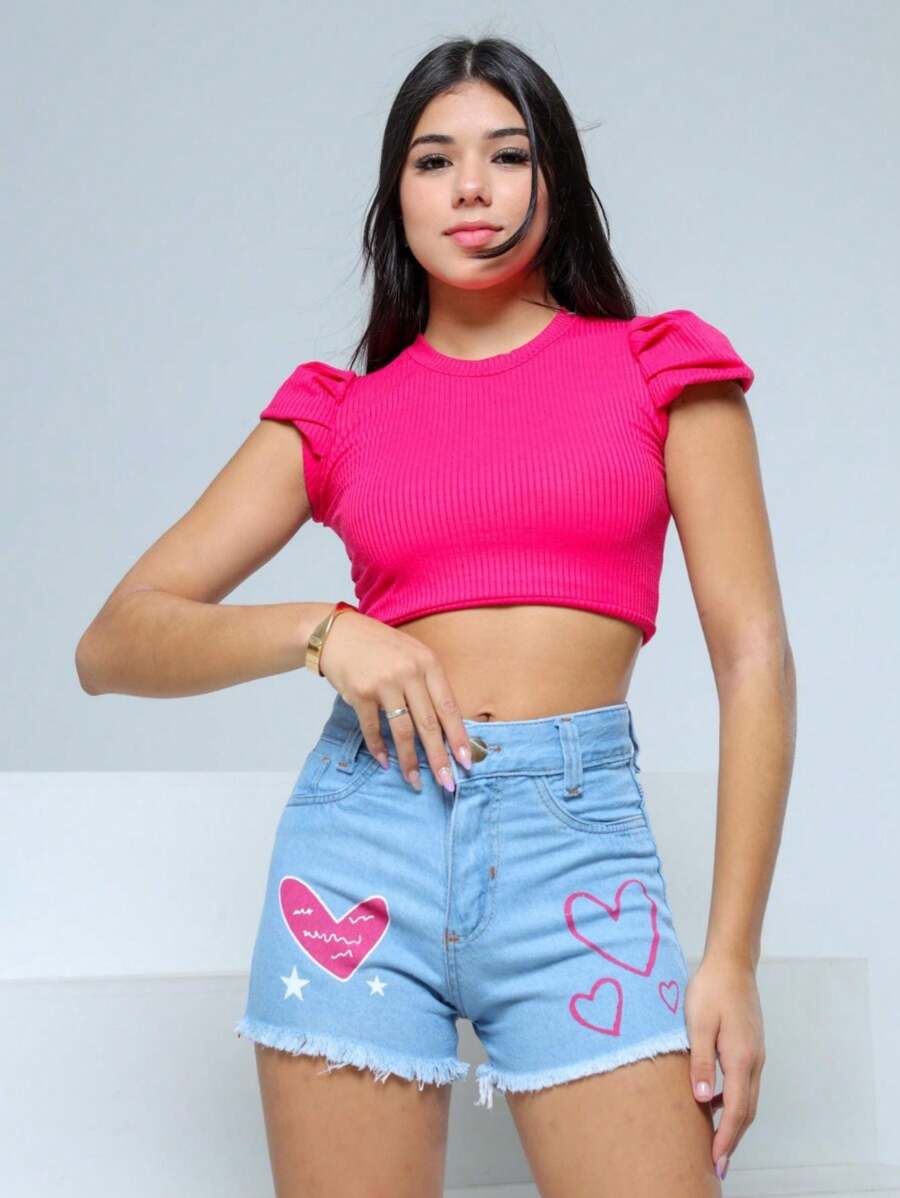 Young Girls Denim Shorts - Rửa nhẹ - Xem 1