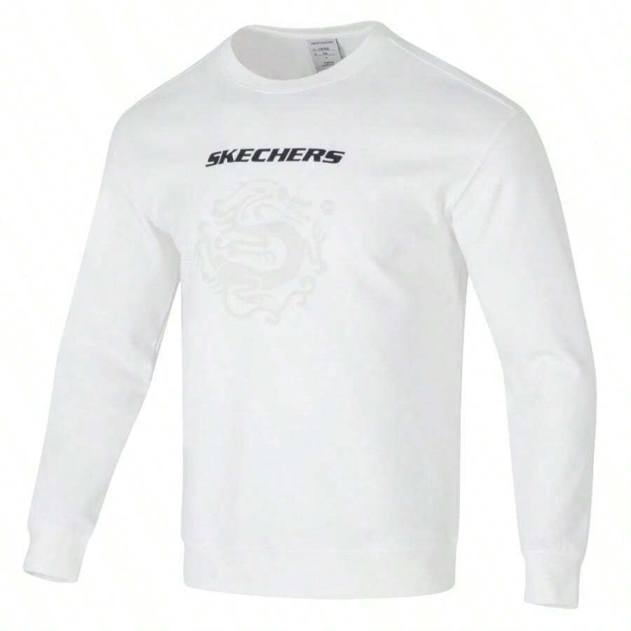 Skechers Áo nỉ dệt kim kiểu dáng thường ngày, áo chui đầu rộng rãi thoải mái cho nam, áo mặc hàng ngày khi đi du lịch, tay dài, P124U033-00QF - Bạch Tuyết - Xem 1