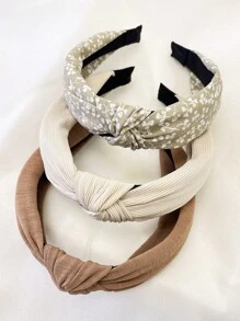 3pcs/Set Women Minimalist Floral Solid Fabric Headbands, Outdoor Washroom Headwrap Hair Accessories For Everyday Use,Hairband,Hair Hoop