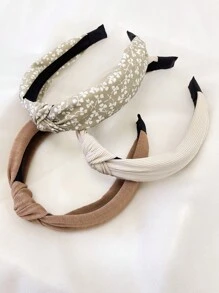 3pcs/Set Women Minimalist Floral Solid Fabric Headbands, Outdoor Washroom Headwrap Hair Accessories For Everyday Use,Hairband,Hair Hoop