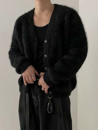 白悦秋冬V领韩版宽松针织开衫，男士款，简约百搭，圣诞节、新年装扮，长袖上衣